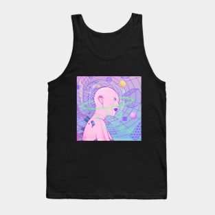 Dope bald girl thinking outer space illustration Tank Top